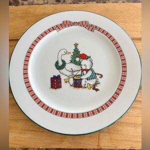 VTG Anchor Hocking "Holiday Memories" Christmas Salad Plate Teddy Bear & Goose